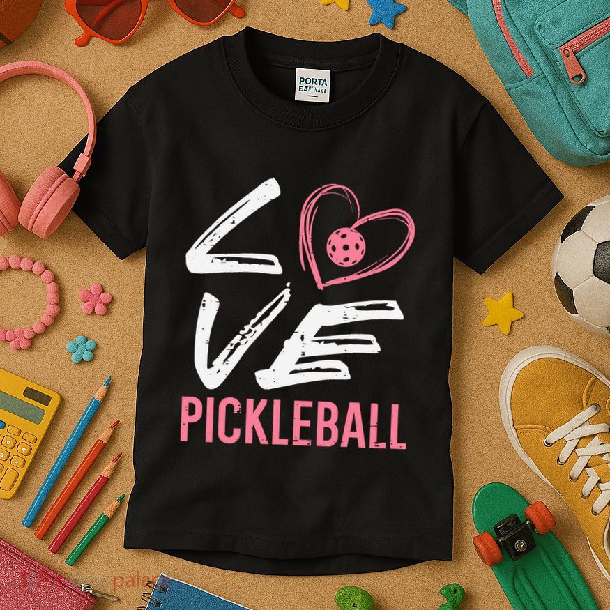 Love Pickleball Heart Pickle Ball Kids T-Shirt
