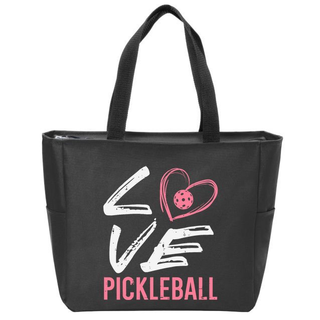 Love Pickleball Heart Pickle Ball Zip Tote Bag