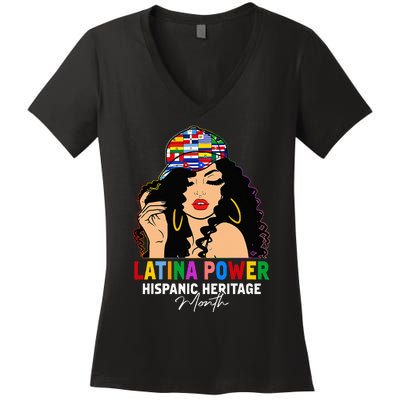 Latina Power Hispanic Heritage Month Country Flags Women's V-Neck T-Shirt