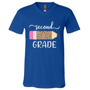 Leopard Print Hello Second Grade First Day Of School Teacher Gift V-Neck T-Shirt