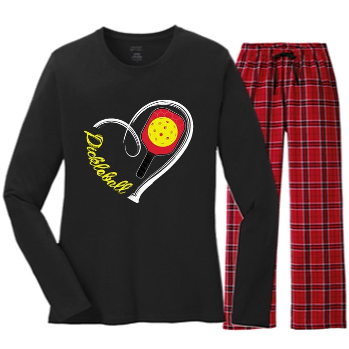 Love Pickleball Heart Paddleball Lover I love Pickleball Women's Long Sleeve Flannel Pajama Set 