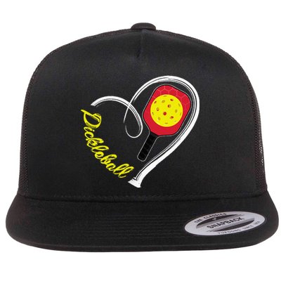 Love Pickleball Heart Paddleball Lover I love Pickleball Flat Bill Trucker Hat