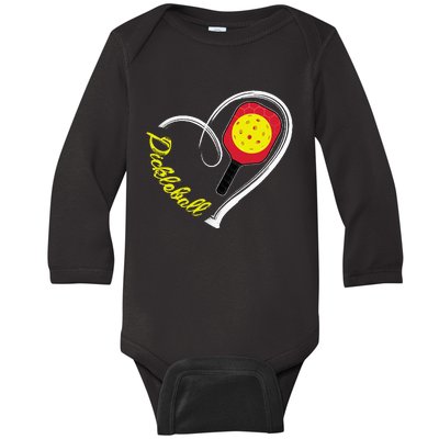 Love Pickleball Heart Paddleball Lover I love Pickleball Baby Long Sleeve Bodysuit