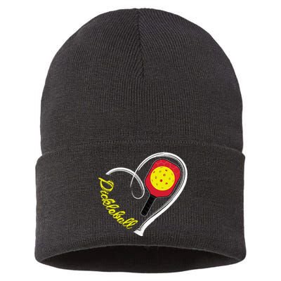 Love Pickleball Heart Paddleball Lover I love Pickleball Sustainable Knit Beanie