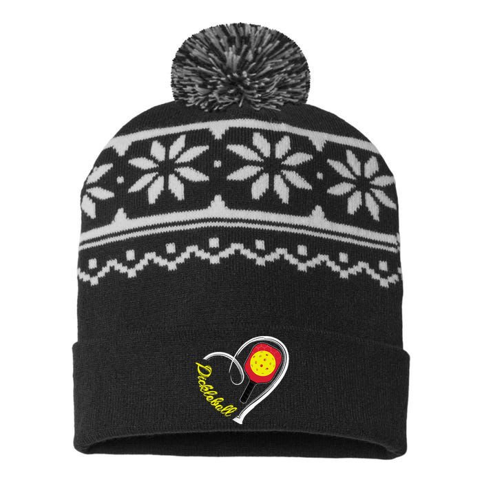 Love Pickleball Heart Paddleball Lover I love Pickleball USA-Made Snowflake Beanie