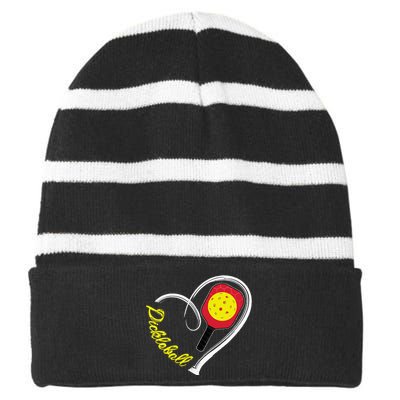 Love Pickleball Heart Paddleball Lover I love Pickleball Striped Beanie with Solid Band