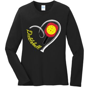 Love Pickleball Heart Paddleball Lover I love Pickleball Ladies Long Sleeve Shirt