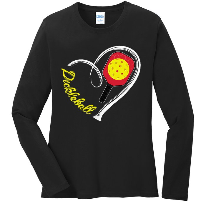 Love Pickleball Heart Paddleball Lover I love Pickleball Ladies Long Sleeve Shirt