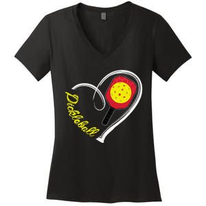 Love Pickleball Heart Paddleball Lover I love Pickleball Women's V-Neck T-Shirt