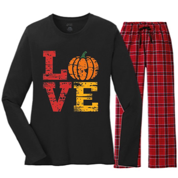 Love Pumpkin Halloween Fall Season 2024 Women's Long Sleeve Flannel Pajama Set 