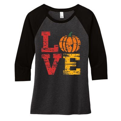 Love Pumpkin Halloween Fall Season 2024 Women's Tri-Blend 3/4-Sleeve Raglan Shirt