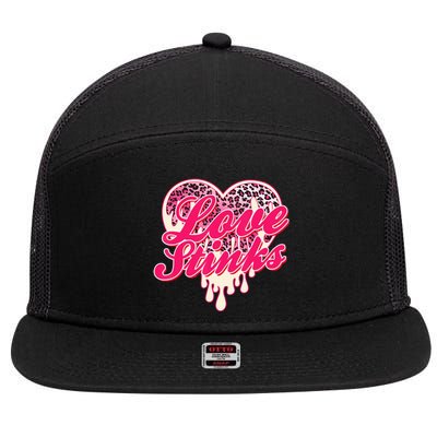 Leopard Pink Heart Love Stink Funny Anti Valentine 7 Panel Mesh Trucker Snapback Hat