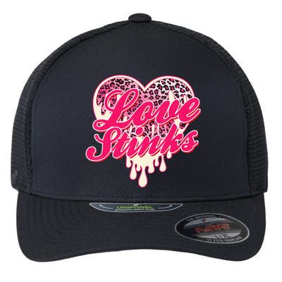 Leopard Pink Heart Love Stink Funny Anti Valentine Flexfit Unipanel Trucker Cap