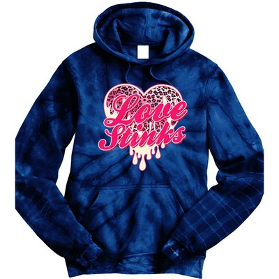 Leopard Pink Heart Love Stink Funny Anti Valentine Tie Dye Hoodie