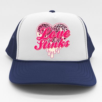 Leopard Pink Heart Love Stink Funny Anti Valentine Trucker Hat