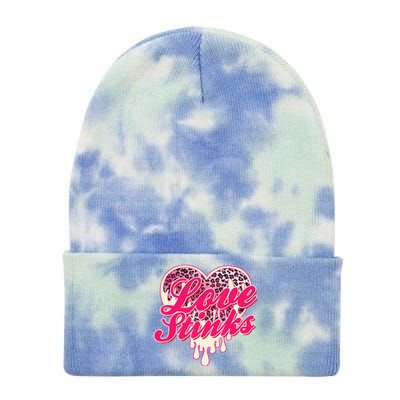 Leopard Pink Heart Love Stink Funny Anti Valentine Tie Dye 12in Knit Beanie