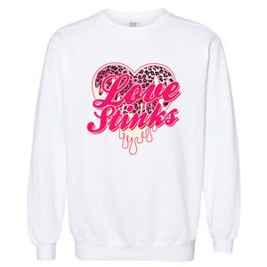 Leopard Pink Heart Love Stink Funny Anti Valentine Garment-Dyed Sweatshirt