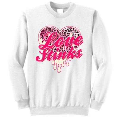 Leopard Pink Heart Love Stink Funny Anti Valentine Sweatshirt