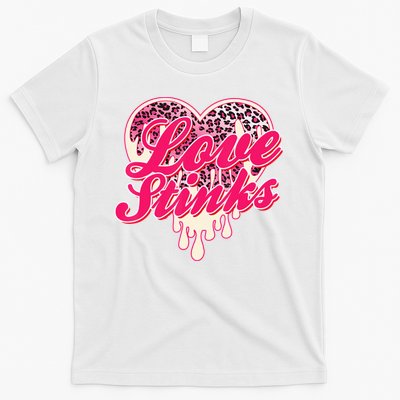 Leopard Pink Heart Love Stink Funny Anti Valentine T-Shirt
