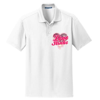 Leopard Pink Heart Love Stink Funny Anti Valentine Dry Zone Grid Polo