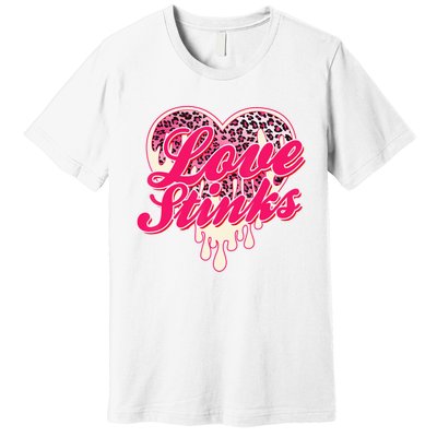 Leopard Pink Heart Love Stink Funny Anti Valentine Premium T-Shirt