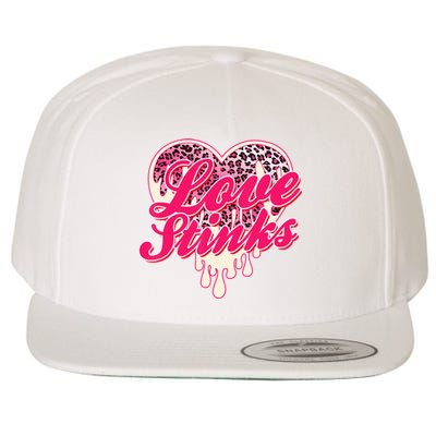 Leopard Pink Heart Love Stink Funny Anti Valentine Wool Snapback Cap