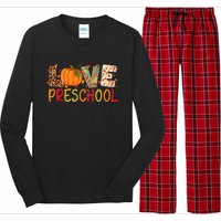 Love Preschool Happy Fall Thanksgiving Teacher Long Sleeve Pajama Set