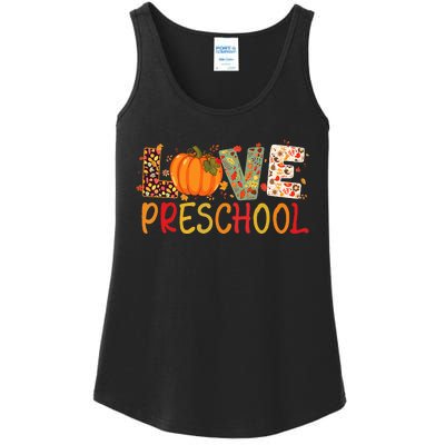 Love Preschool Happy Fall Thanksgiving Teacher Ladies Essential Tank