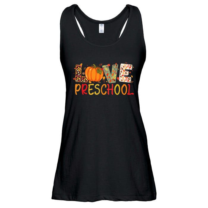 Love Preschool Happy Fall Thanksgiving Teacher Ladies Essential Flowy Tank