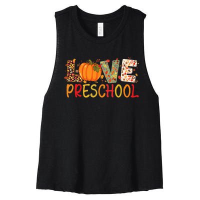 Love Preschool Happy Fall Thanksgiving Teacher Women's Racerback Cropped Tank