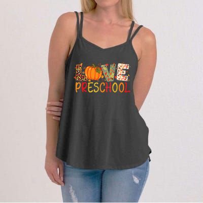 Love Preschool Happy Fall Thanksgiving Teacher Women's Strappy Tank