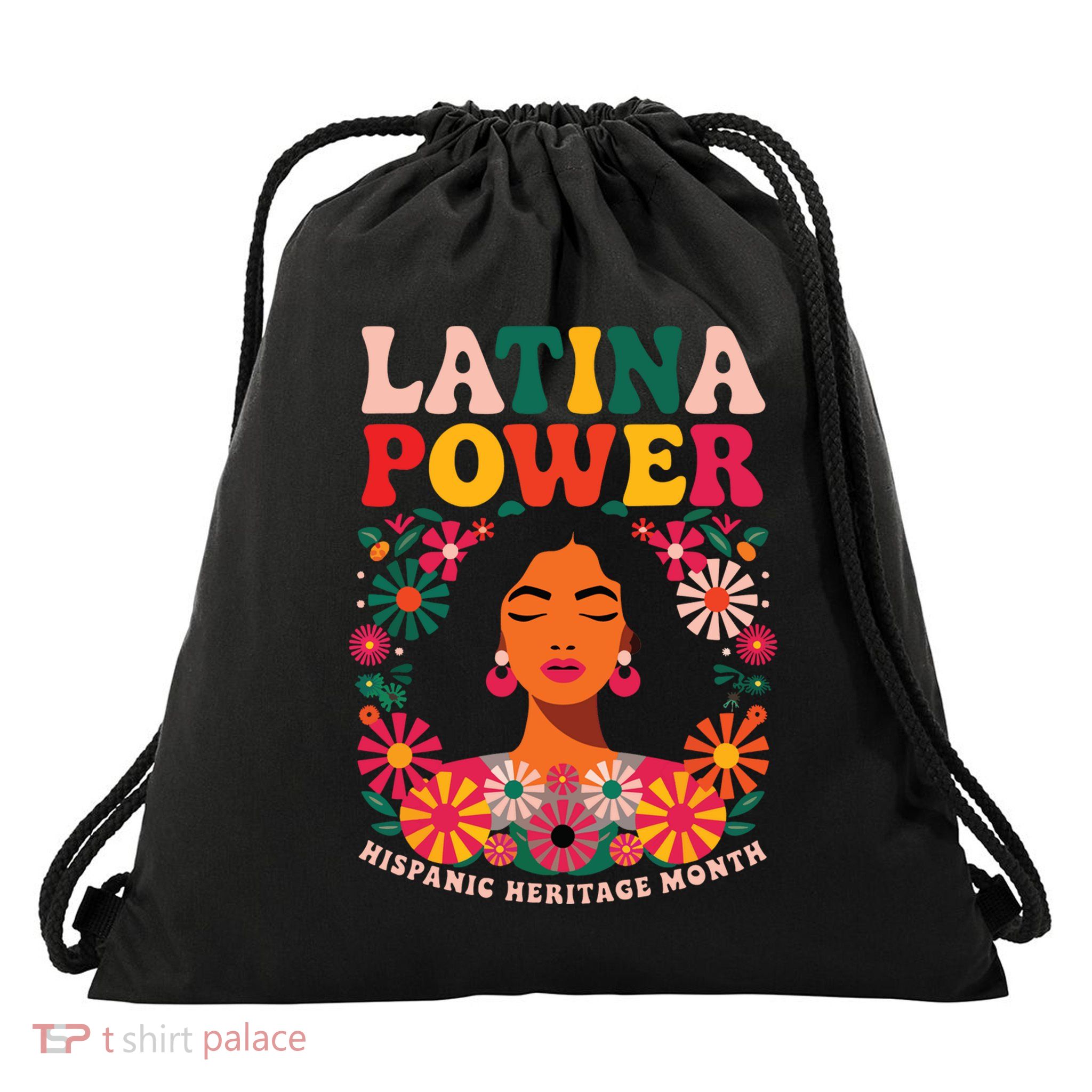 Latina Power Hispanic Heritage Month Colorful Floral Drawstring Bag