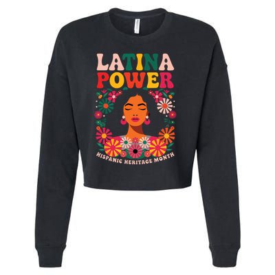 Latina Power Hispanic Heritage Month Colorful Floral Cropped Pullover Crew