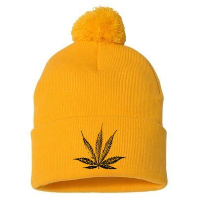 Leaf Pattern High 420 Gift Smoking Weed Cannabis Marijuana Pom Pom 12in Knit Beanie