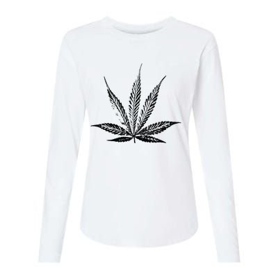 Leaf Pattern High 420 Gift Smoking Weed Cannabis Marijuana Womens Cotton Relaxed Long Sleeve T-Shirt