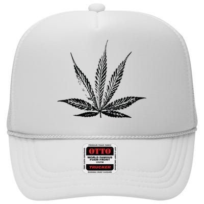 Leaf Pattern High 420 Gift Smoking Weed Cannabis Marijuana High Crown Mesh Back Trucker Hat