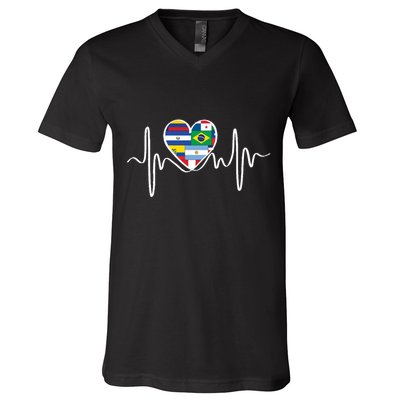 Latino Pulse Heart Hispanic Heritage V-Neck T-Shirt