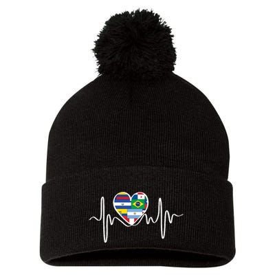 Latino Pulse Heart Hispanic Heritage Pom Pom 12in Knit Beanie