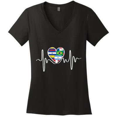 Latino Pulse Heart Hispanic Heritage Women's V-Neck T-Shirt