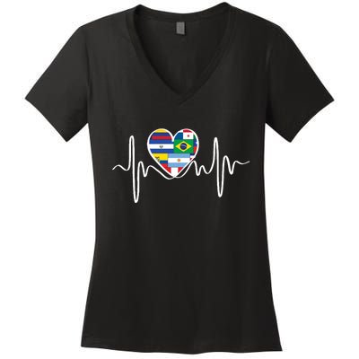 Latino Pulse Heart Hispanic Heritage Women's V-Neck T-Shirt