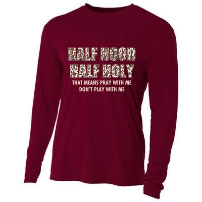 Leopard Print Half Hood Half That Means Pray With Me Dont Play With Me Cooling Performance Long Sleeve Crew