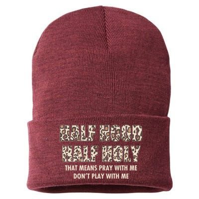 Leopard Print Half Hood Half That Means Pray With Me Dont Play With Me Sustainable Knit Beanie