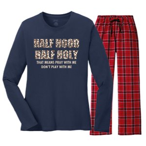 Leopard Print Half Hood Half That Means Pray With Me Dont Play With Me Women's Long Sleeve Flannel Pajama Set 