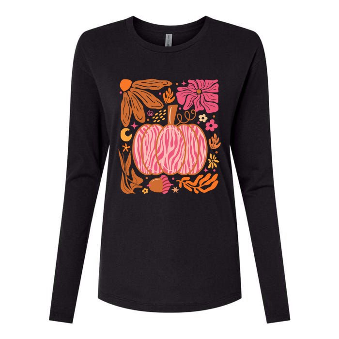 Leopard Pumpkin Halloween Season Autumn Retro Womens Cotton Relaxed Long Sleeve T-Shirt