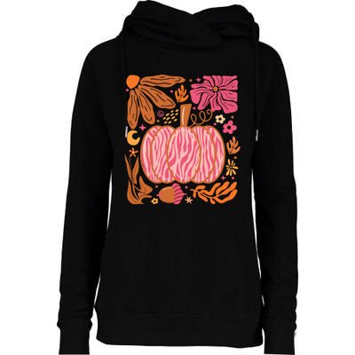 Leopard Pumpkin Halloween Season Autumn Retro Womens Funnel Neck Pullover Hood