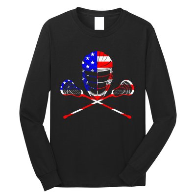 Lacrosse Player Independence Day Laxing Patriotic Lax Goalie Long Sleeve Shirt