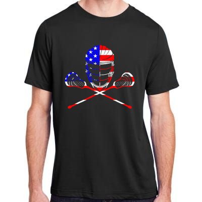 Lacrosse Player Independence Day Laxing Patriotic Lax Goalie Adult ChromaSoft Performance T-Shirt