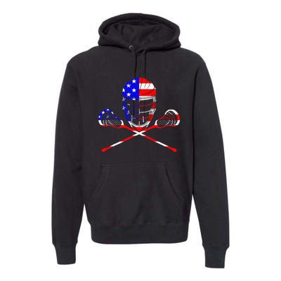 Lacrosse Player Independence Day Laxing Patriotic Lax Goalie Premium Hoodie