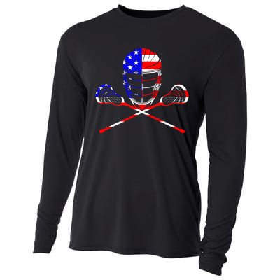 Lacrosse Player Independence Day Laxing Patriotic Lax Goalie Cooling Performance Long Sleeve Crew