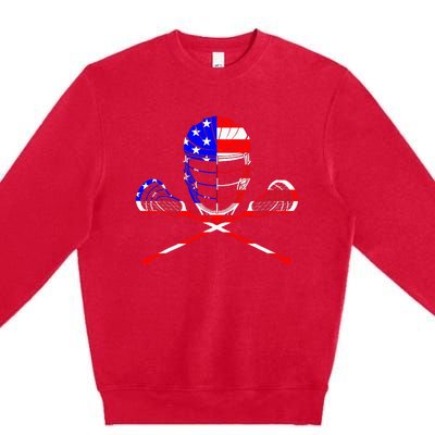 Lacrosse Player Independence Day Laxing Patriotic Lax Goalie Premium Crewneck Sweatshirt